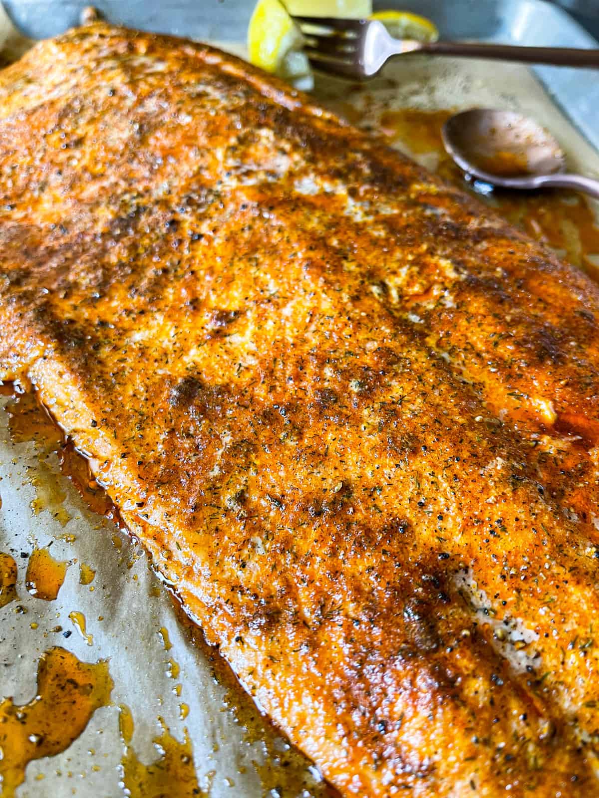 close up of simple oven baked salmon