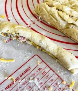 Garlic Knots dough cut into strips