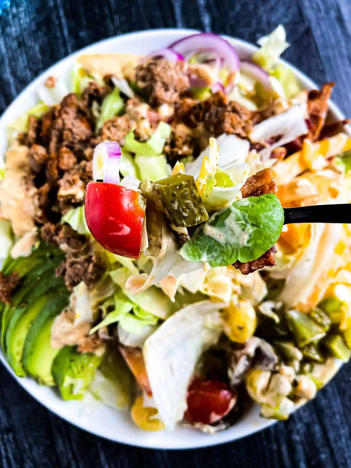 the perfect bite of a loaded burger bowl