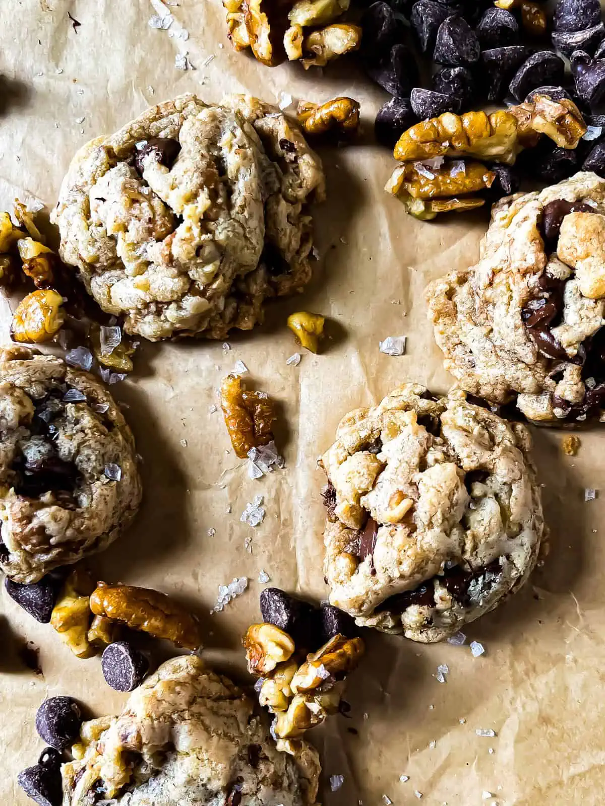 Brown butter chocolate chip cookies with flaky sea salt