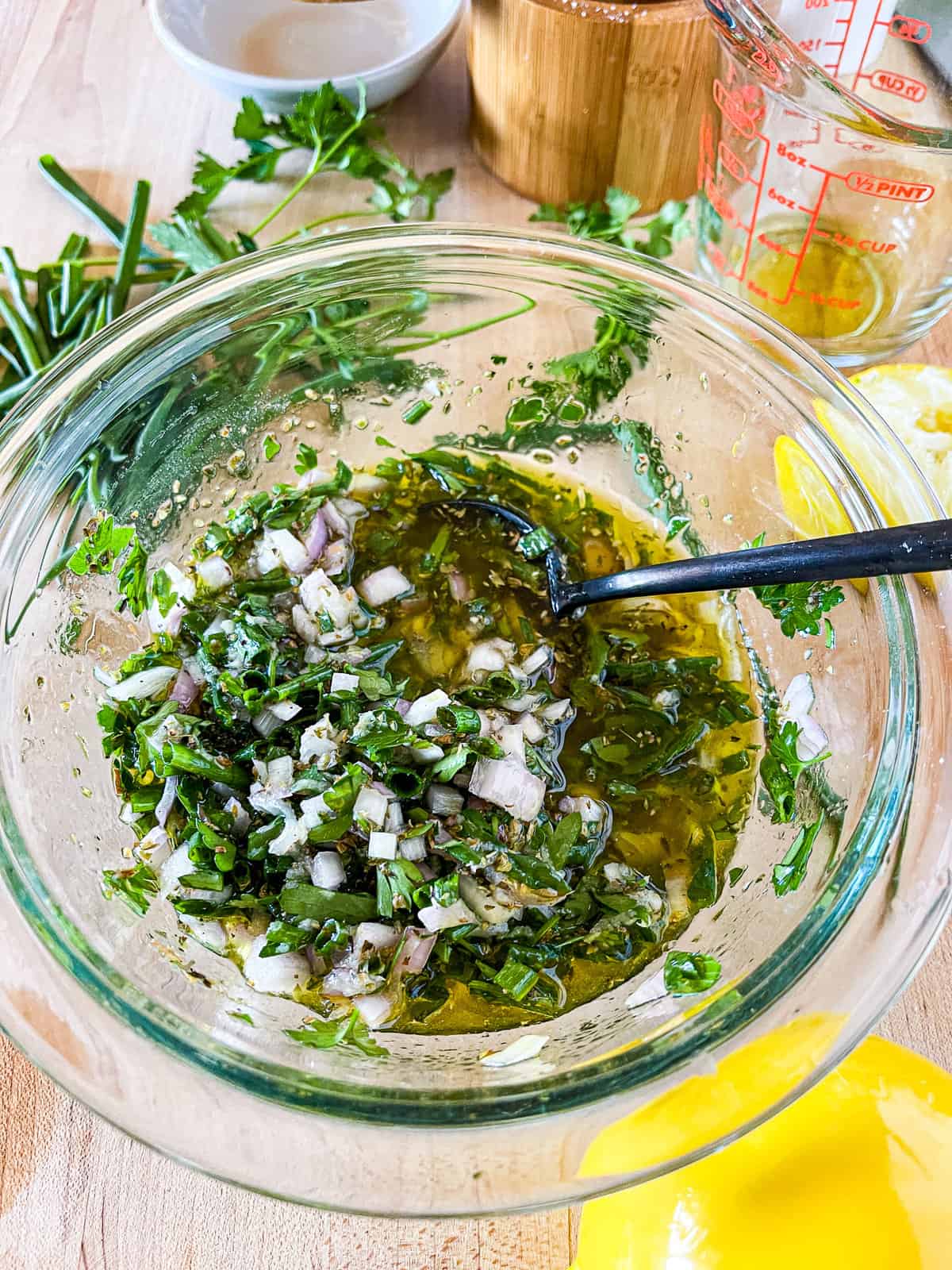 chive chimichurri for the sheet pan pork tenderloin