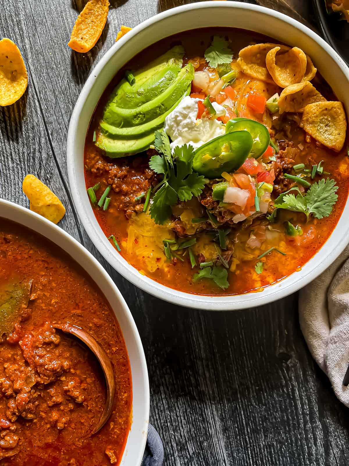 beef chili with garnishes