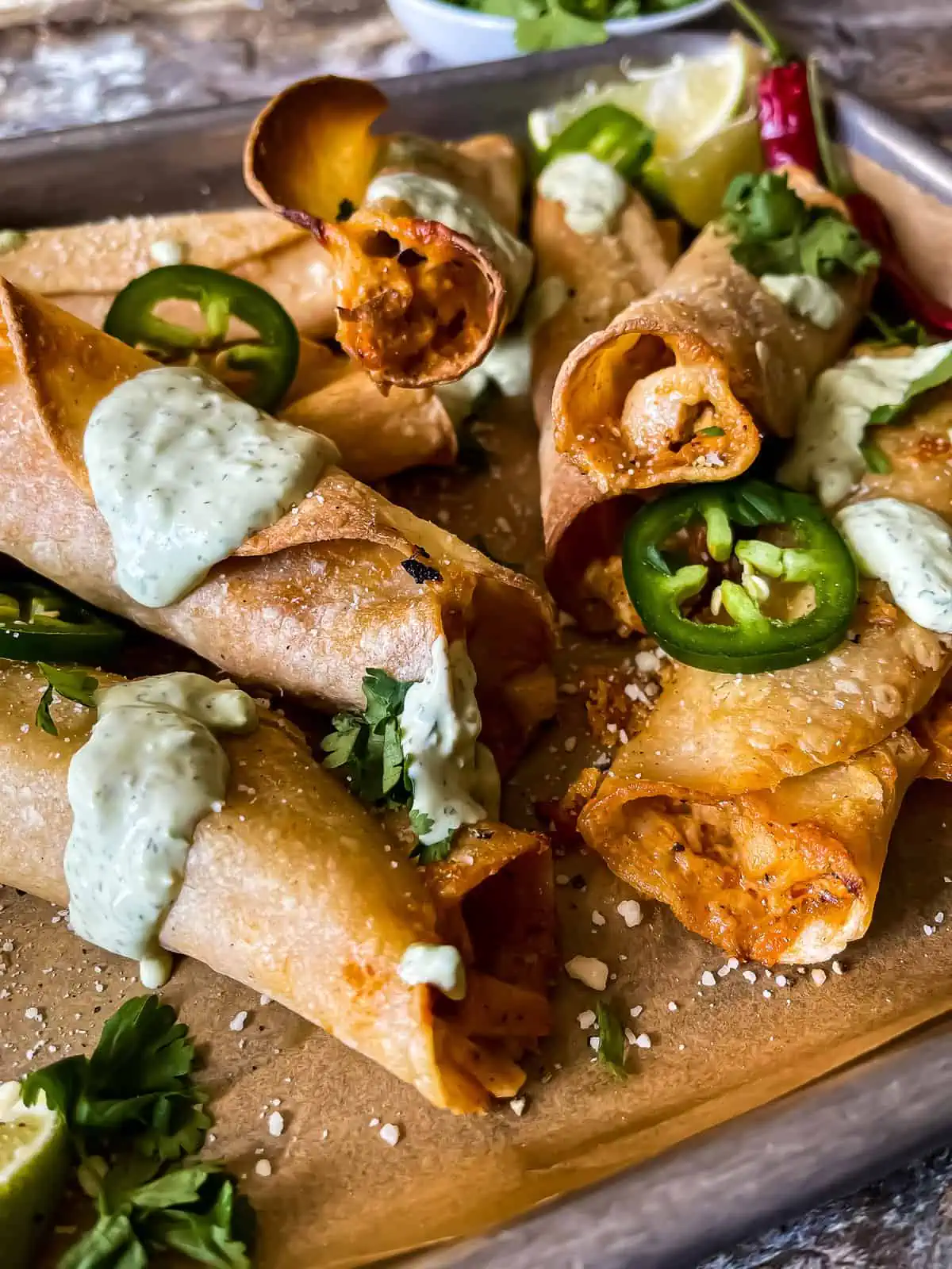 chicken taquitos with avocado ranch