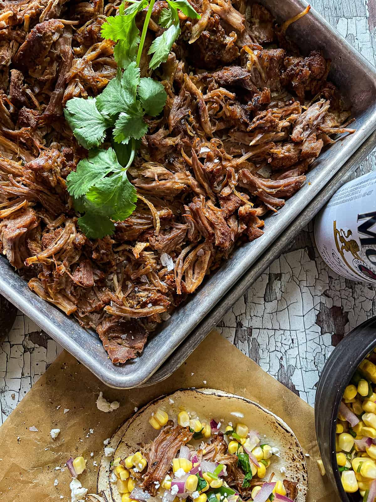 sheet pan with crisped pork