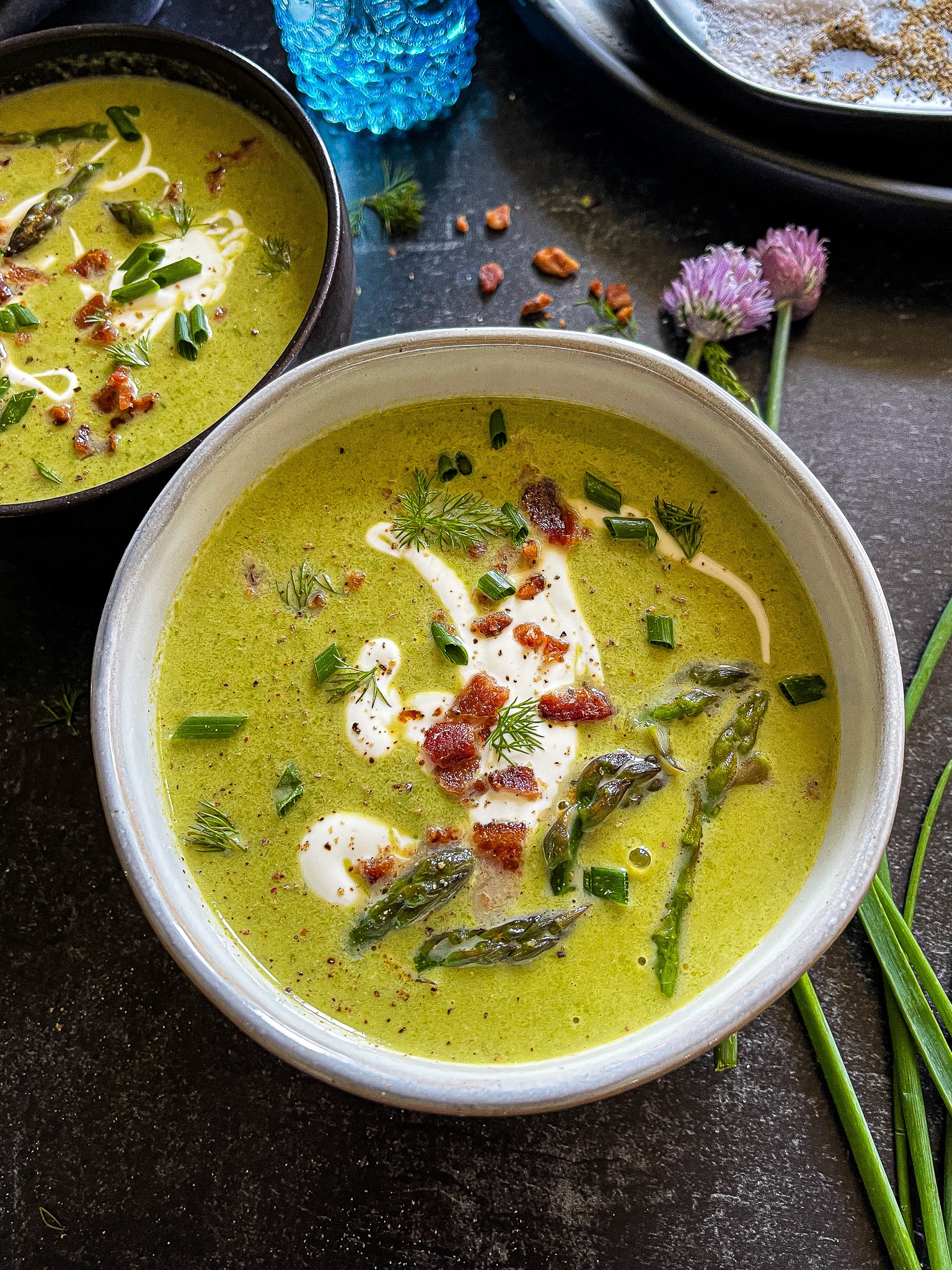 bowl of cream of asparagus soup