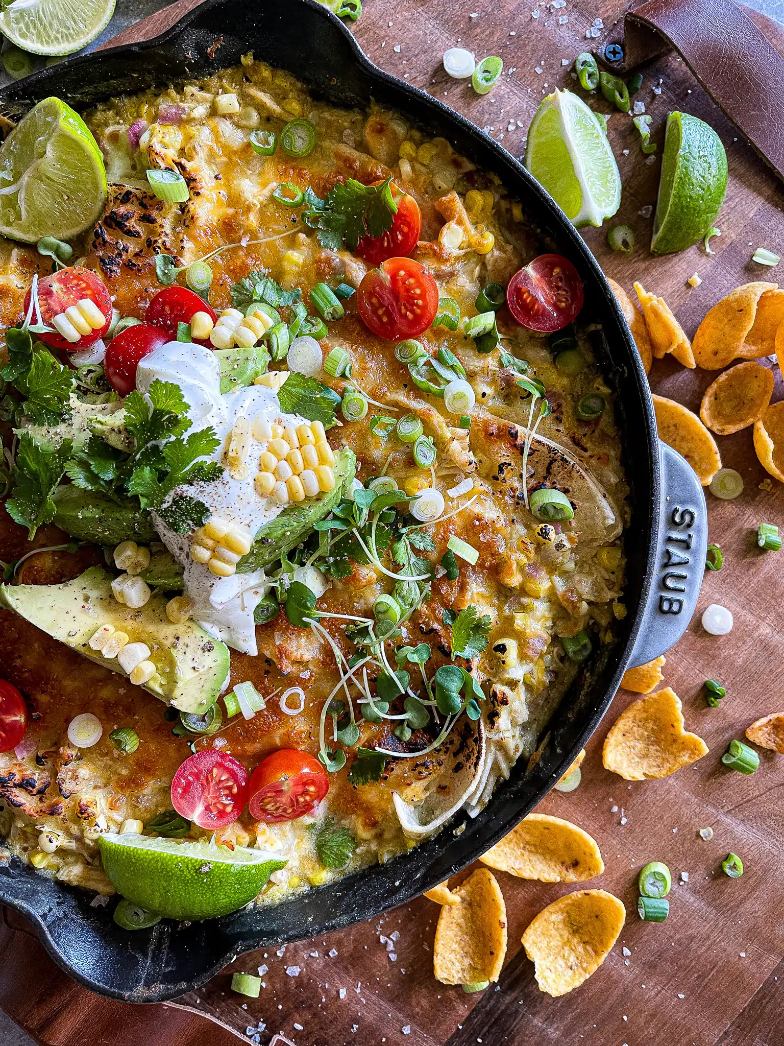 skillet chicken enchiladas with garnishes