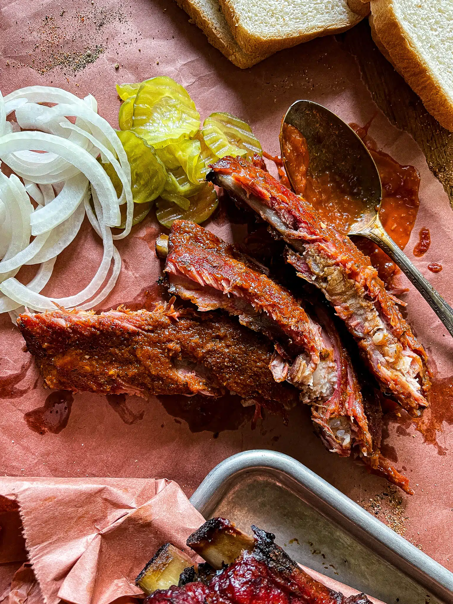 smoked st. louis style ribs, sliced