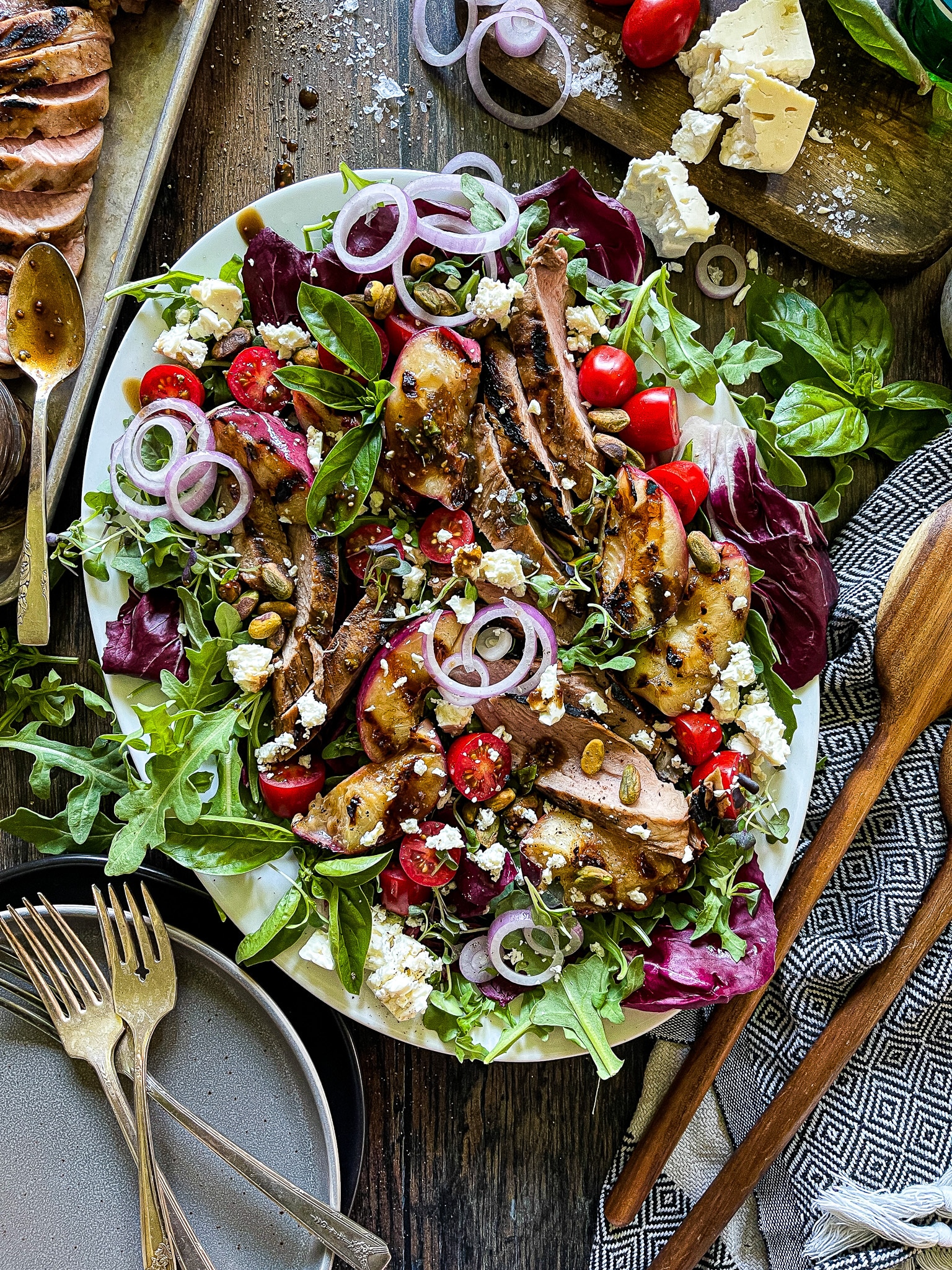 grilled peach salad with pork tenderloin