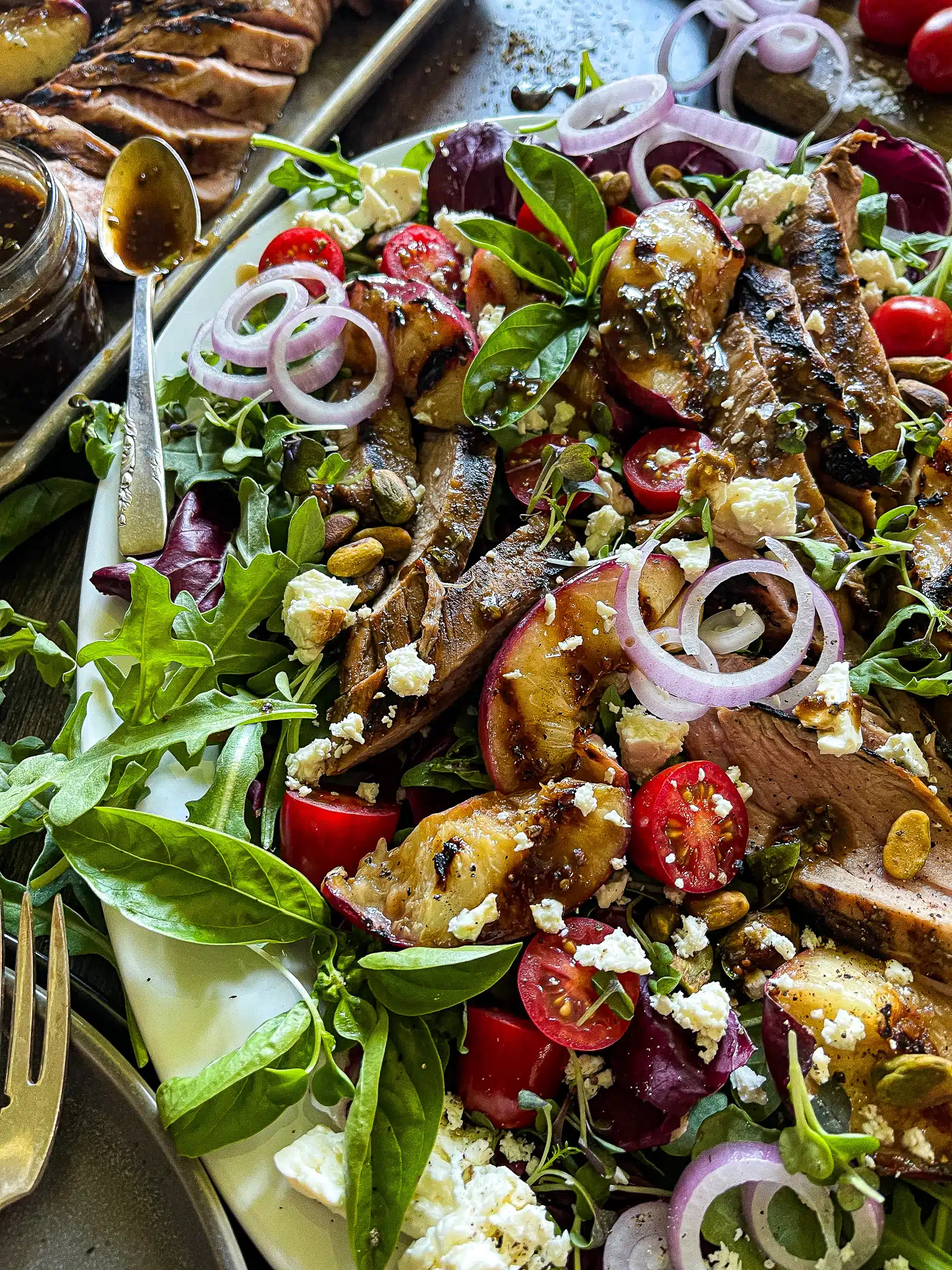 grilled peach salad with pork tenderloin