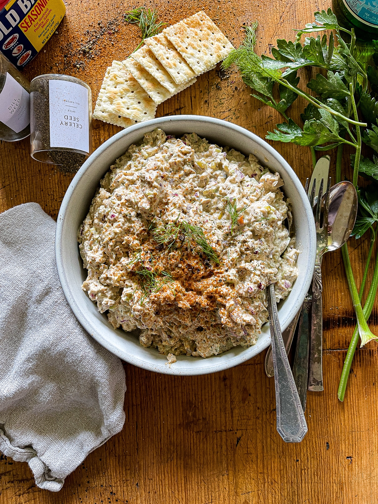 southern chicken salad in a serving bowl