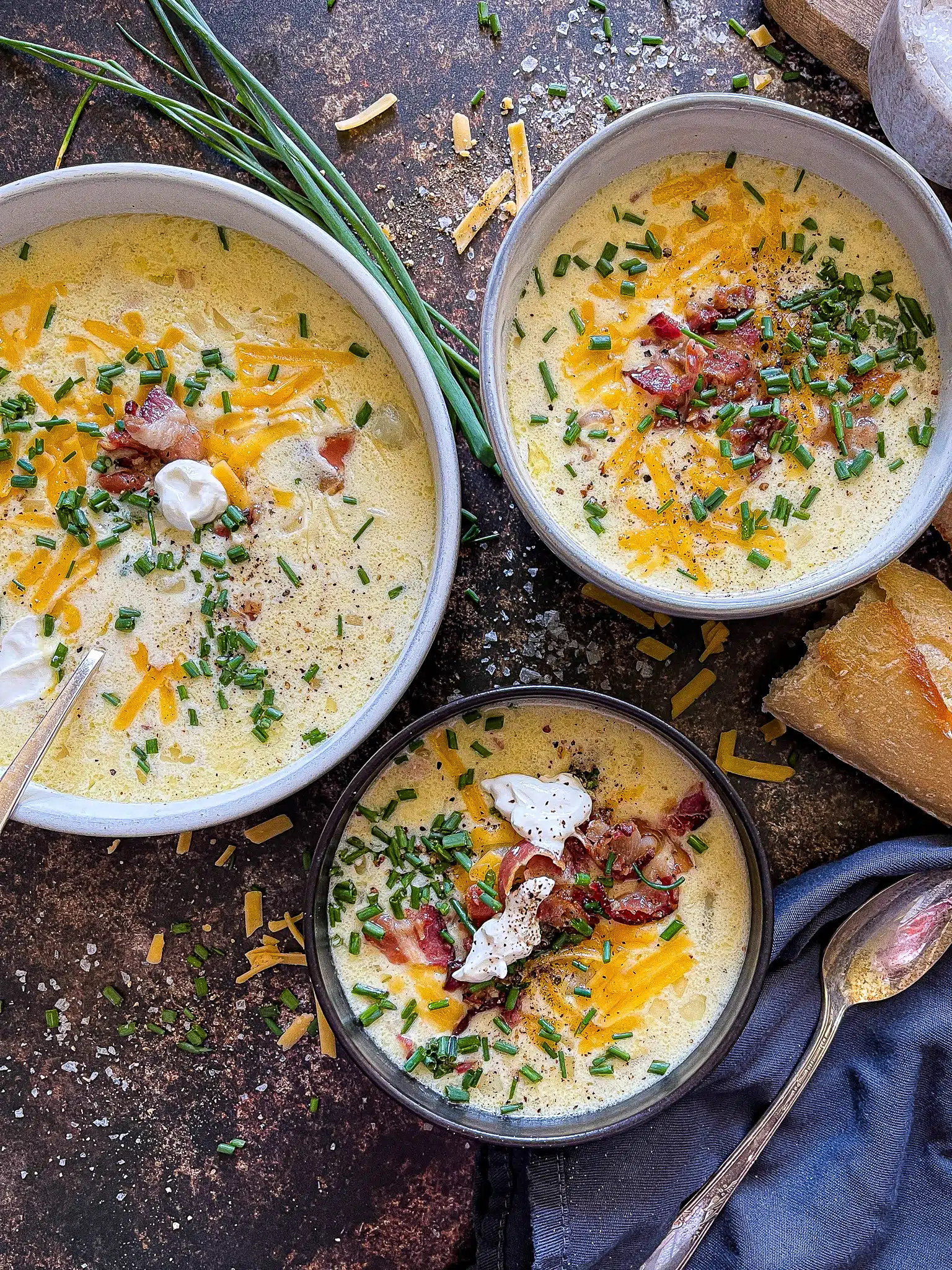 bowls of baked potato soup