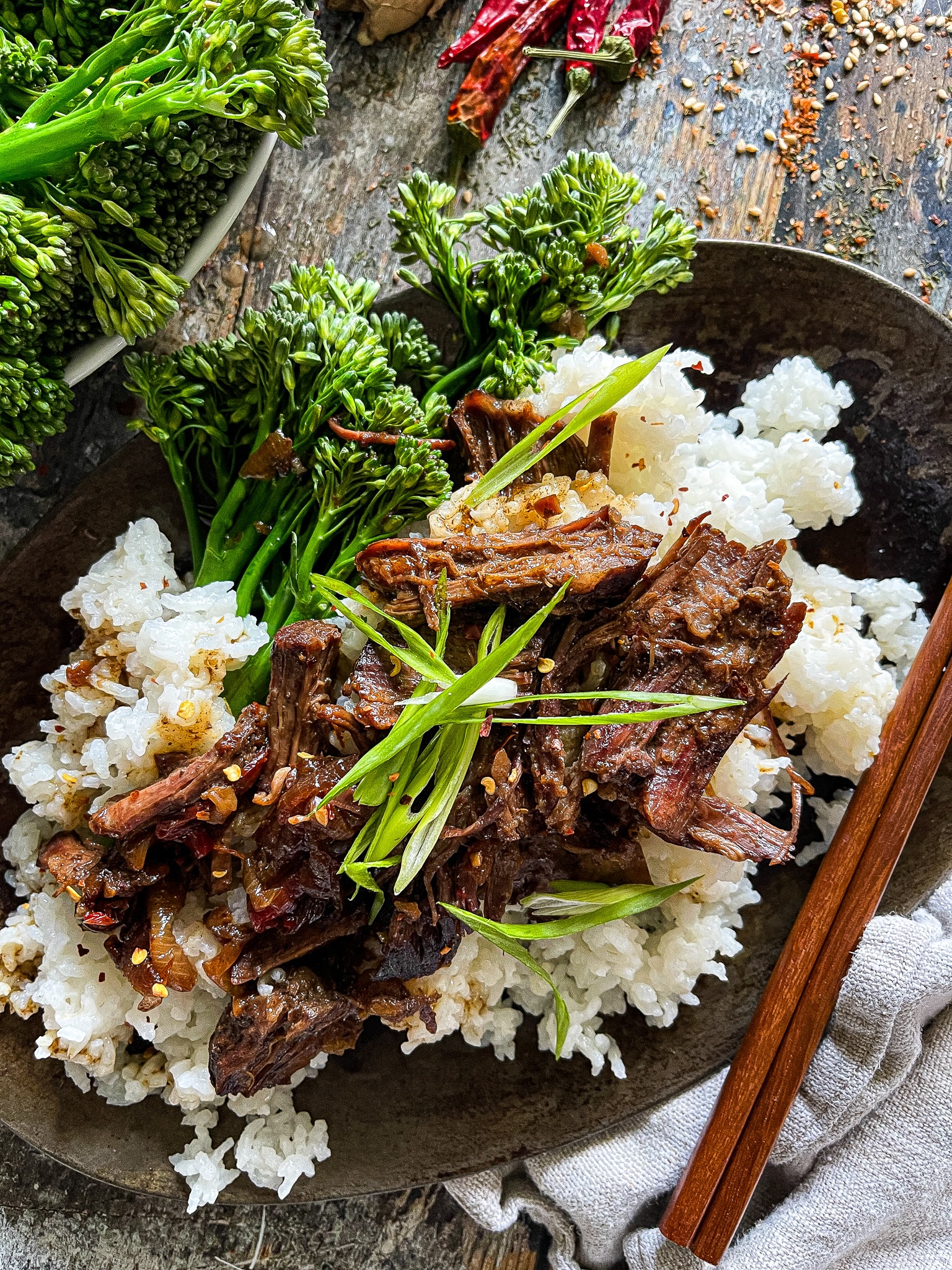 Mongolian beef with baby broccoli 