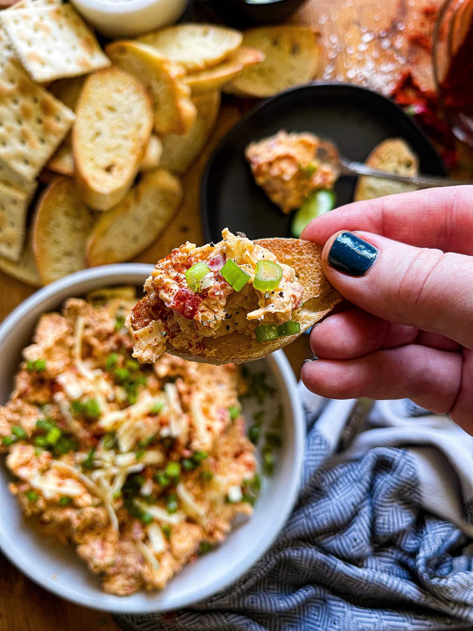 pimento cheese on a crostini