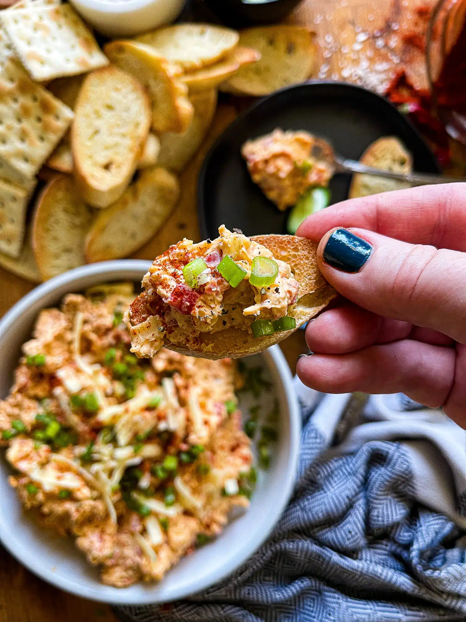 pimento cheese on a crostini