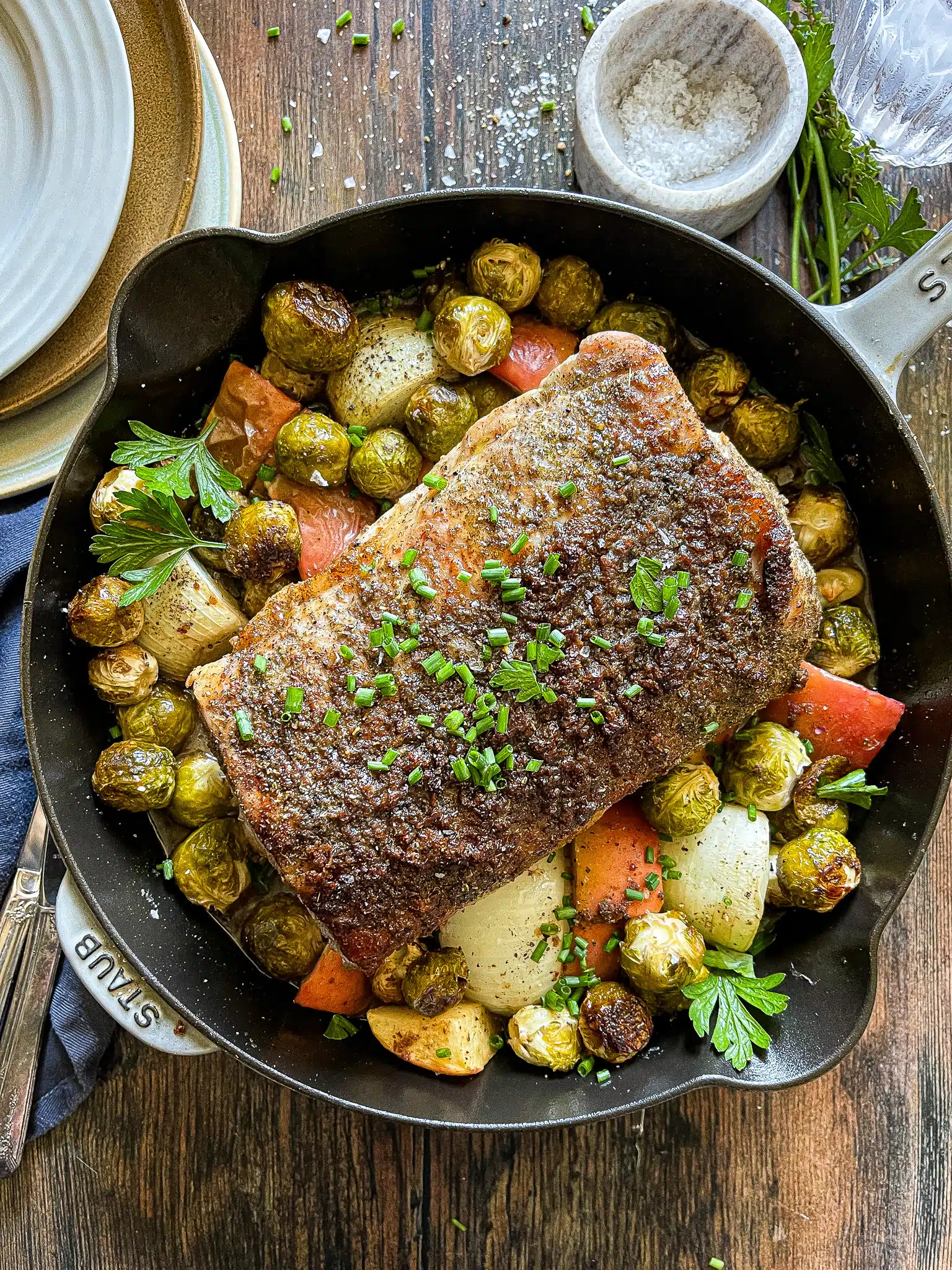 pork loin in a cast iron skillet