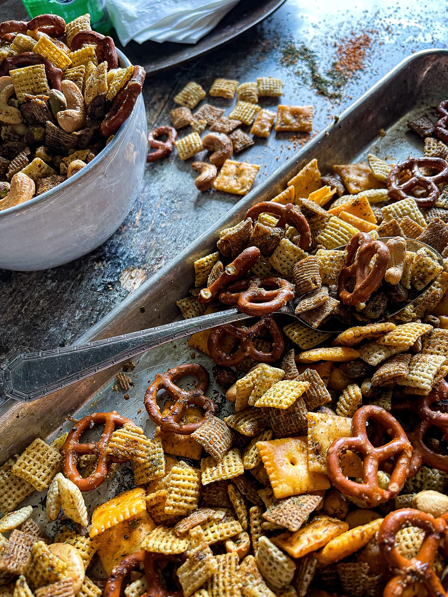 sheet pan with snack mix