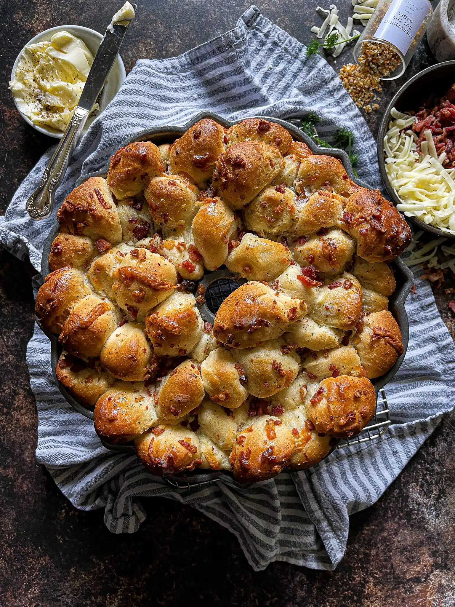 This is a picture of savory pull apart bread in a bundt pan.