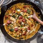 Creamy Italian sausage and orzo with spinach